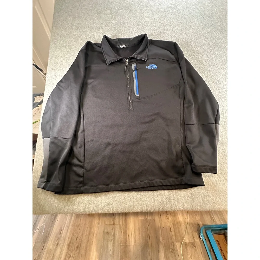 The North Face Mens Quarter Zip Fleece Pullover Gray Blue Chest Pocket XXL